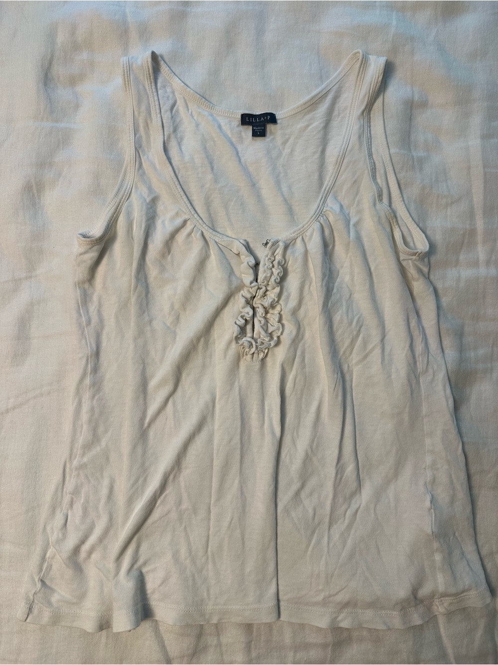 Lilla P Cream Ruffle Front Tank Camisole
